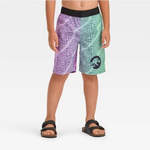 NWT Jurassic Park Small Purple Green Black Dinosaur Swim Trunks Board Shorts - Picture 1 of 8